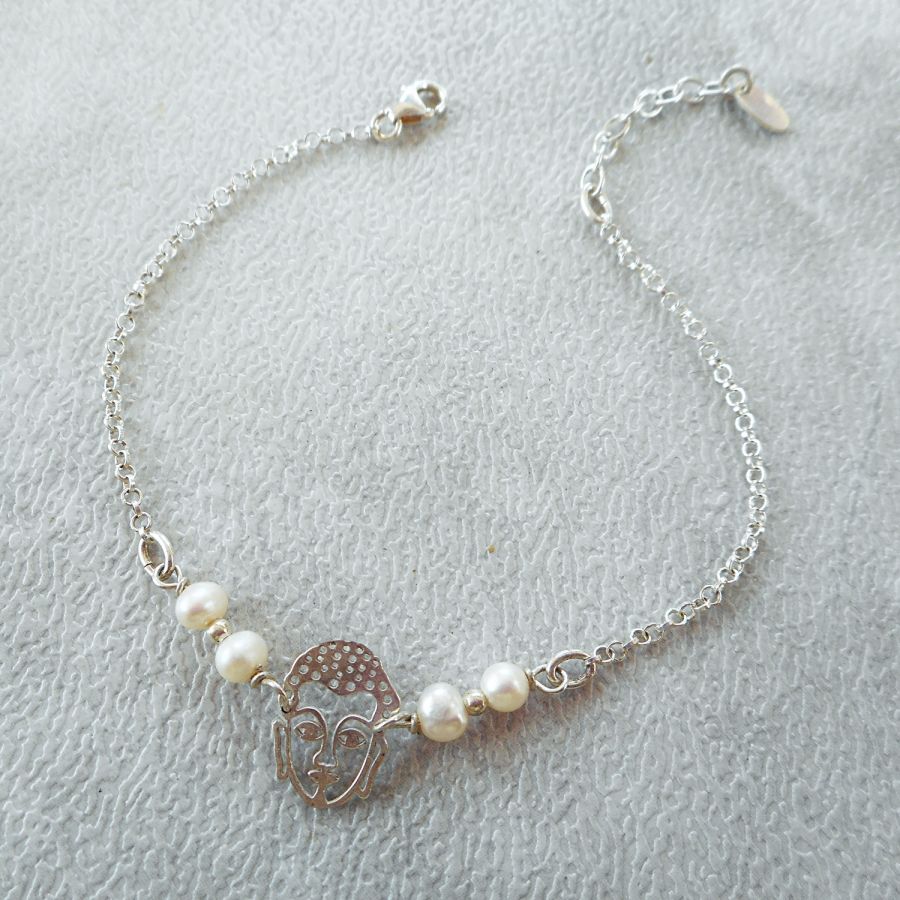 Gekweekte parelarmband met Boeddha in zilver 925