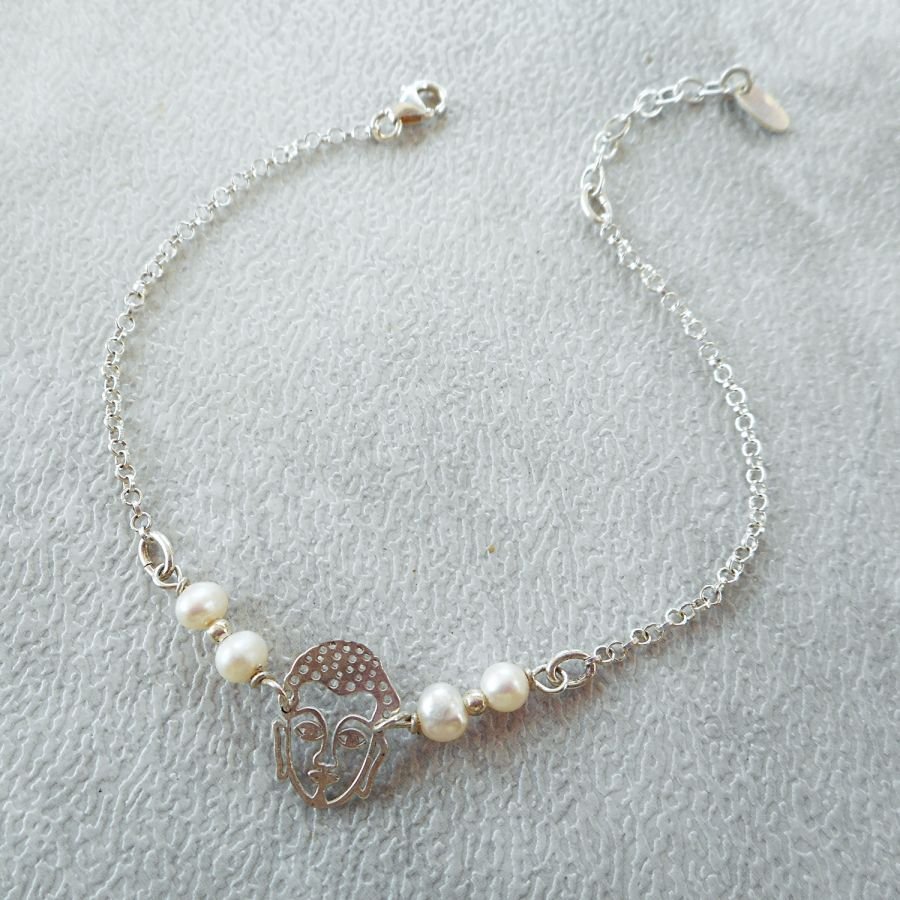 Gekweekte parelarmband met Boeddha in zilver 925