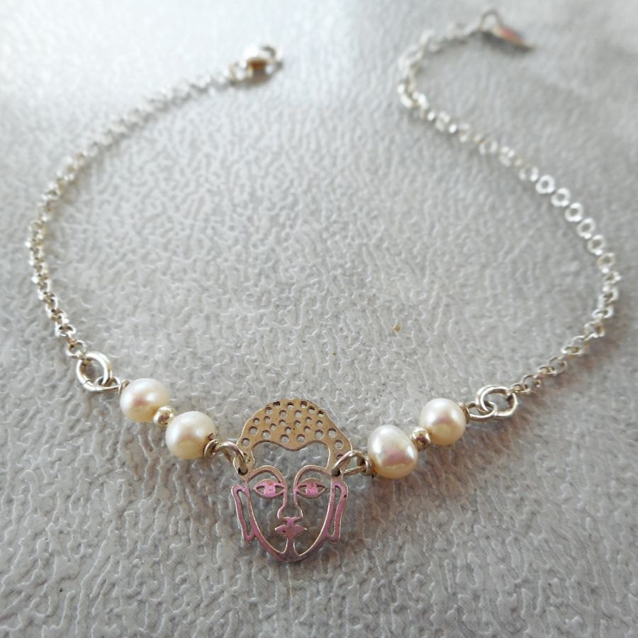 Gekweekte parelarmband met Boeddha in zilver 925