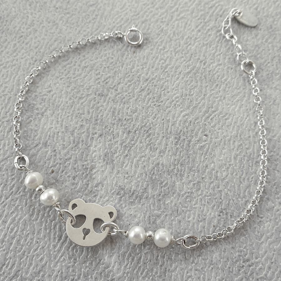 Gekweekte parelarmband met panda in zilver 925