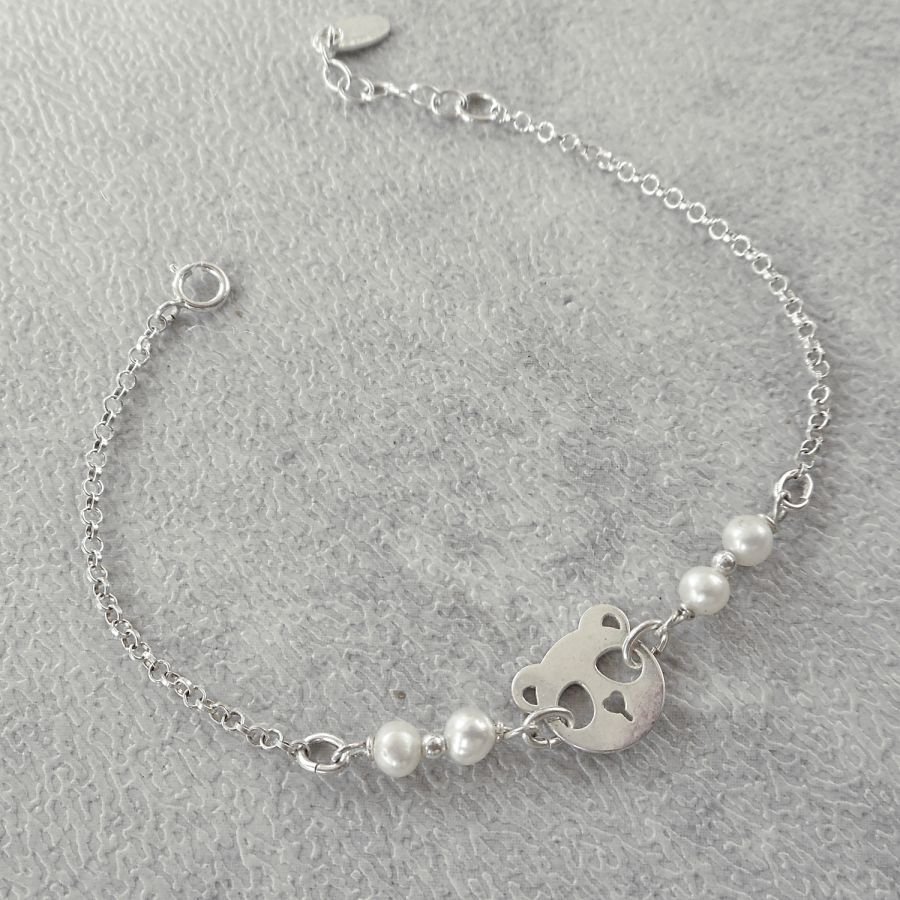 Gekweekte parelarmband met panda in zilver 925