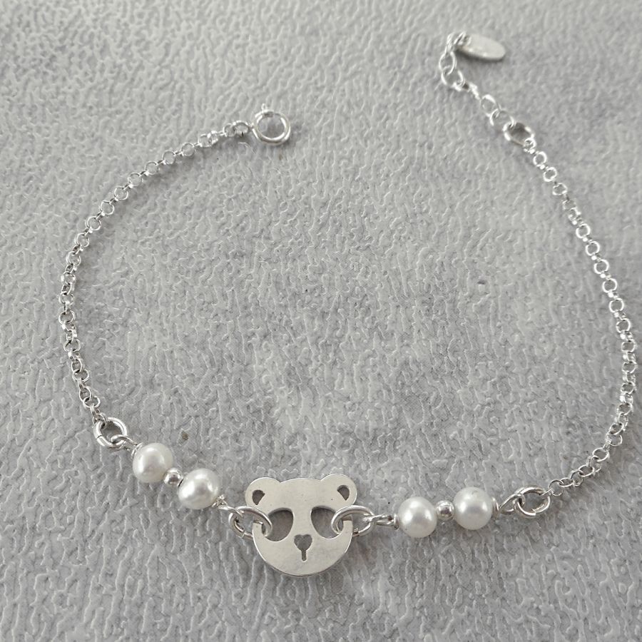 Gekweekte parelarmband met panda in zilver 925