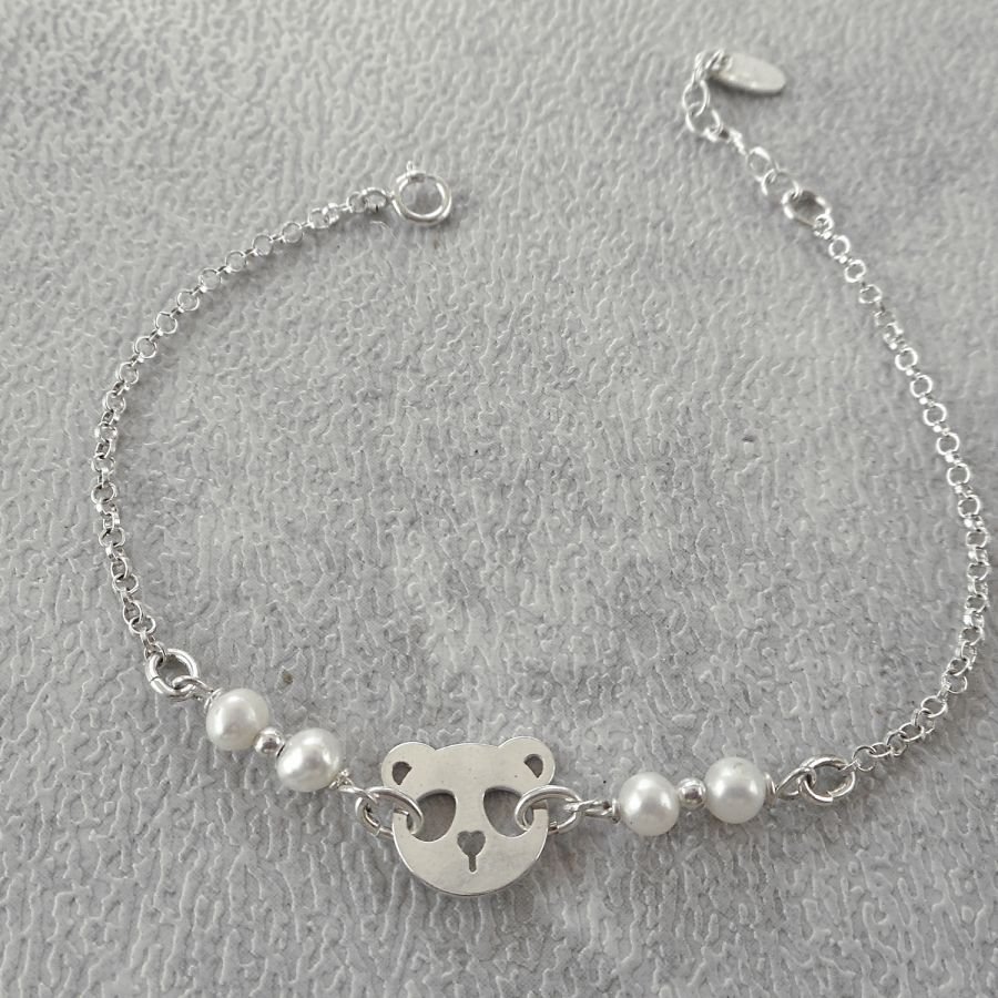 Gekweekte parelarmband met panda in zilver 925