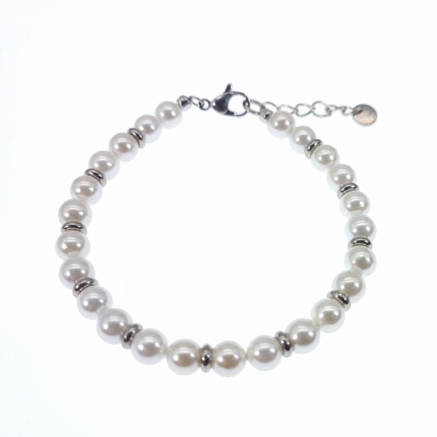 Witte gekweekte parel en roestvrij stalen armband