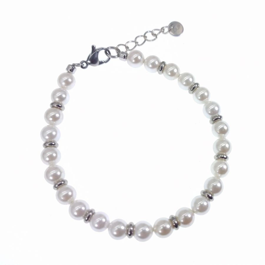 Witte gekweekte parel en roestvrij stalen armband