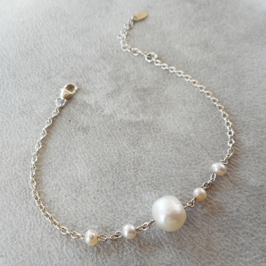 Gekweekte parel armband aan 925 zilveren ketting