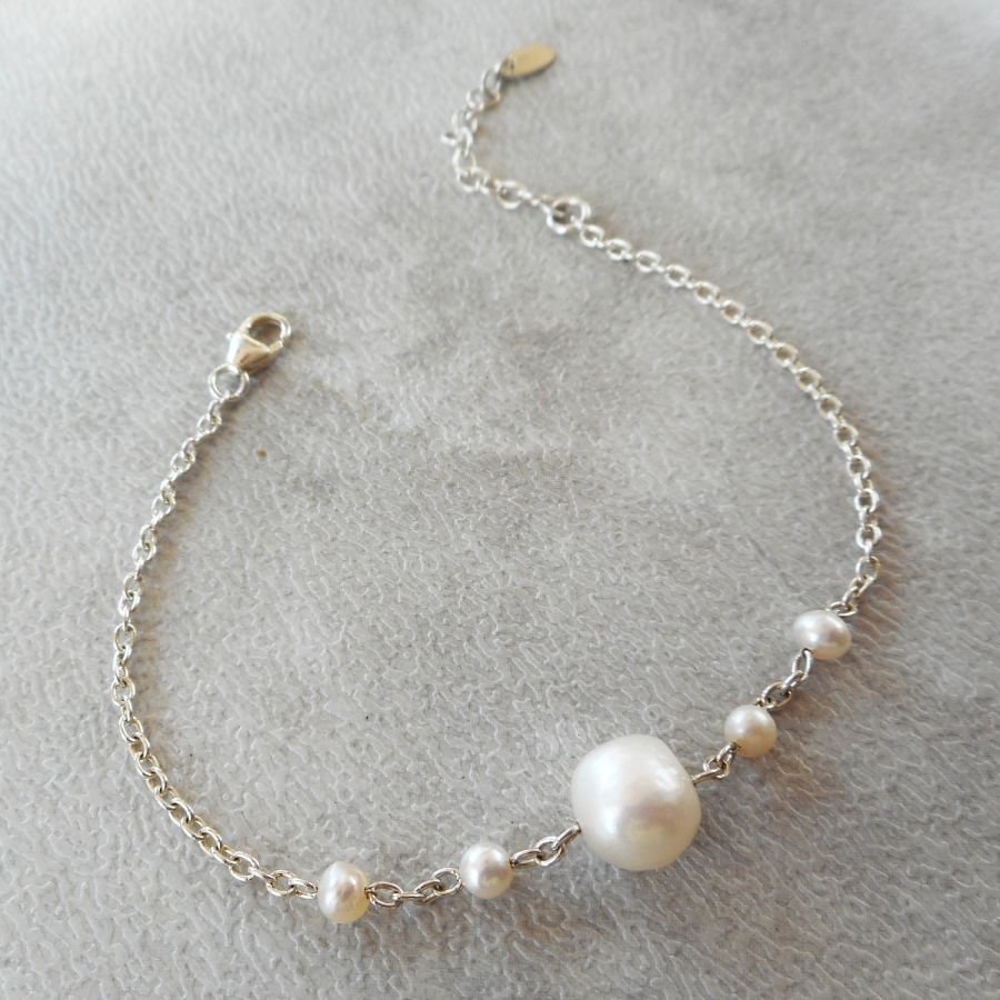 Gekweekte parel armband aan 925 zilveren ketting