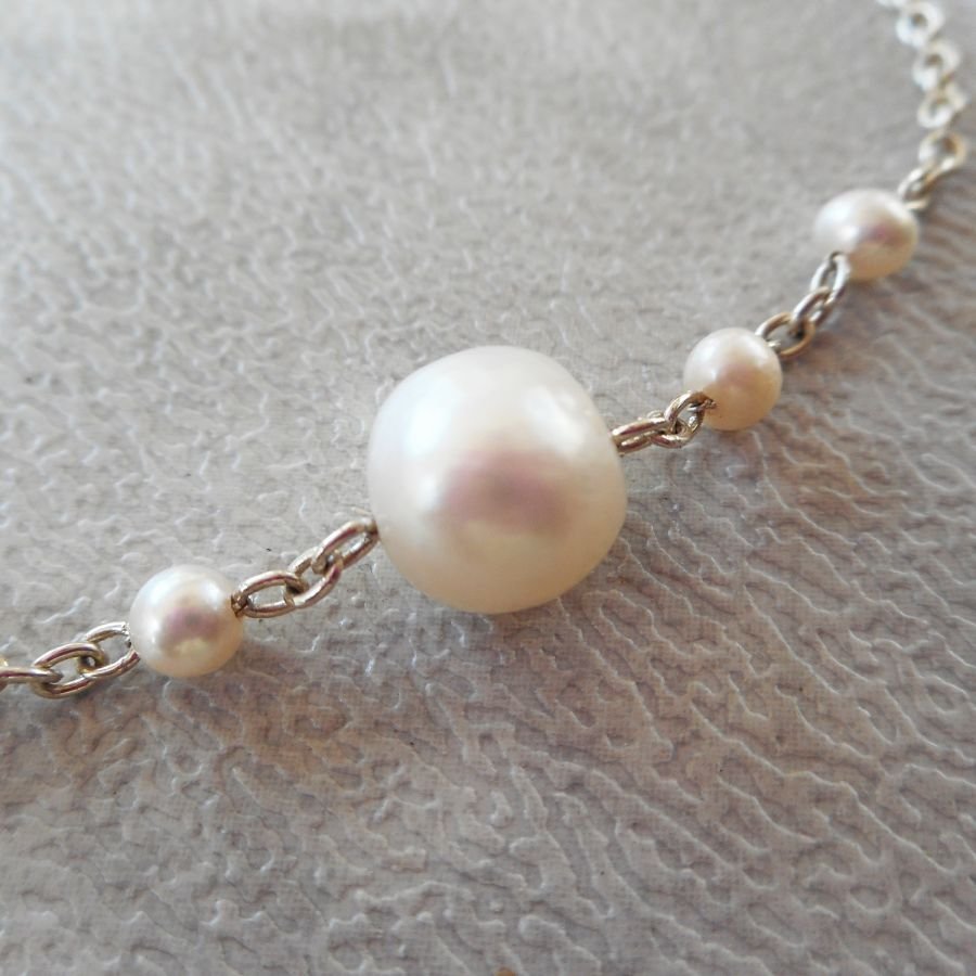 Gekweekte parel armband aan 925 zilveren ketting