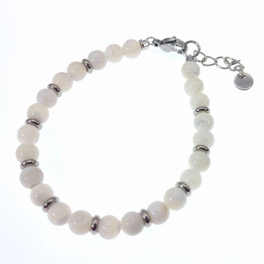 Witte parelmoer en roestvrij stalen armband