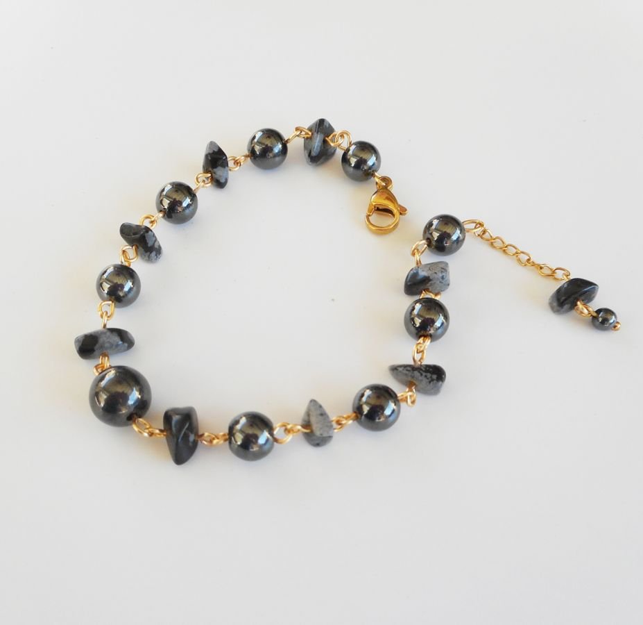 Hematiet en obsidiaan stenen armband