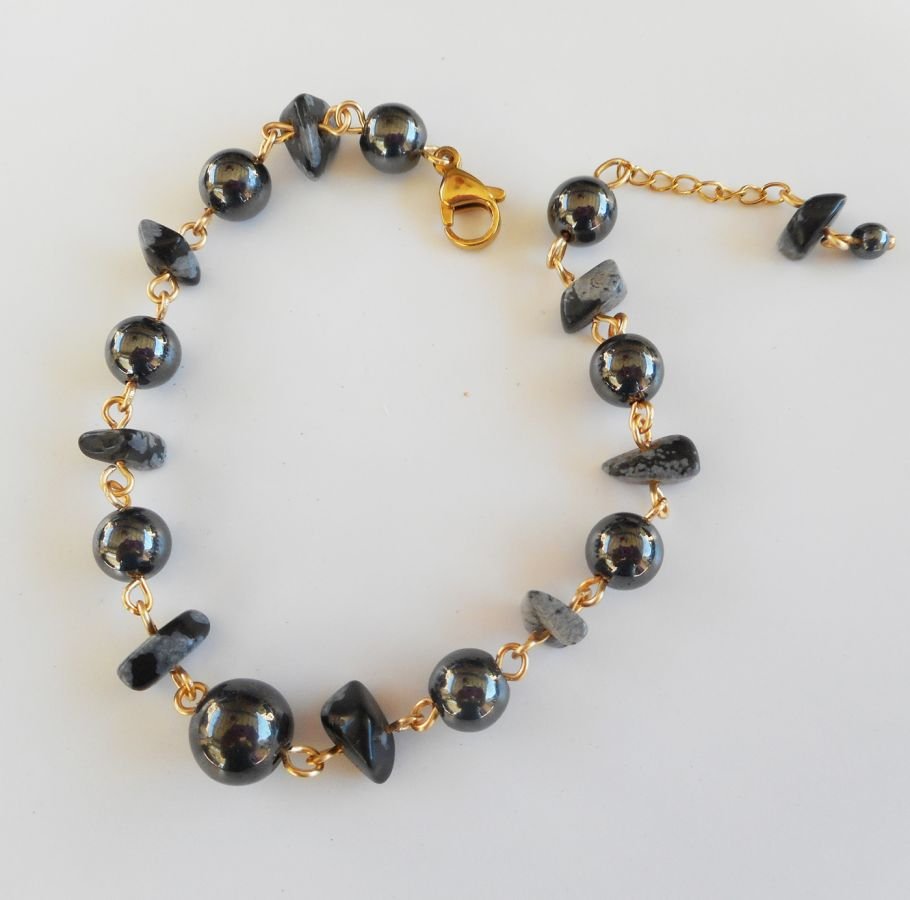 Hematiet en obsidiaan stenen armband