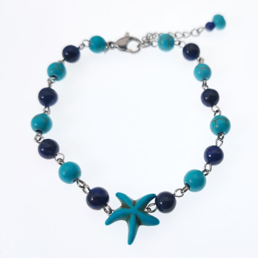 Lapis en Turkoois armband met blauwe zeesterren