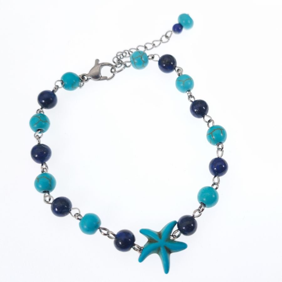 Lapis en Turkoois armband met blauwe zeesterren