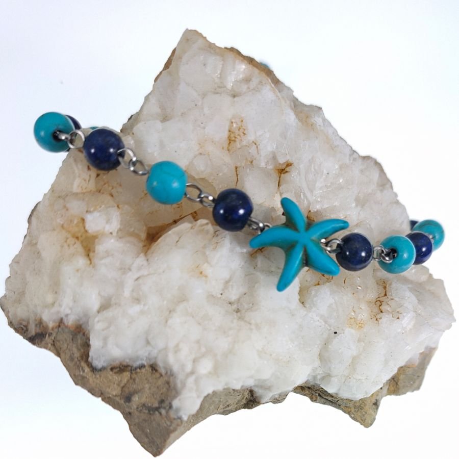 Lapis en Turkoois armband met blauwe zeesterren
