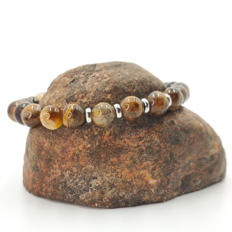 Tijgeroog en roestvrij stalen armband voor mannen