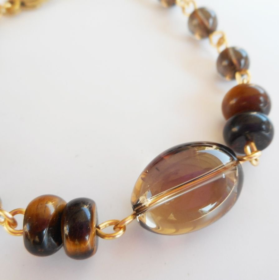 Gerookte kwarts en tijgeroog armband