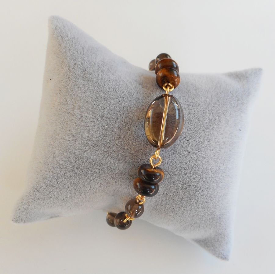 Gerookte kwarts en tijgeroog armband