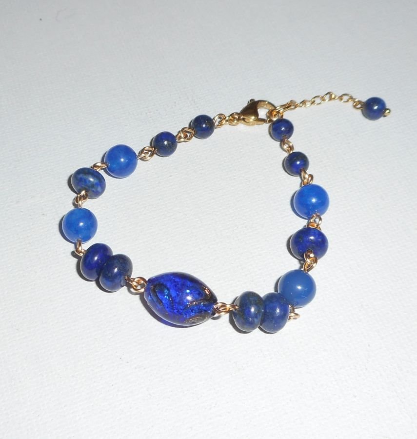 Murano glas en blauwe halfedelstenen armband