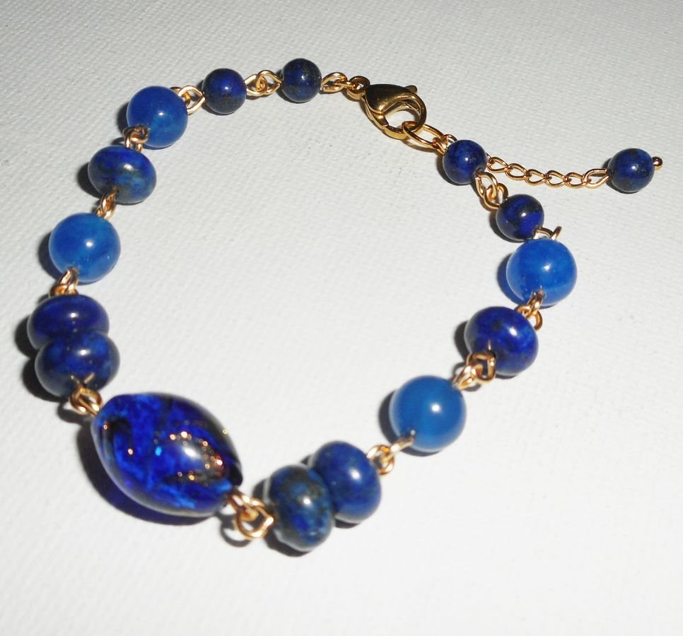 Murano glas en blauwe halfedelstenen armband