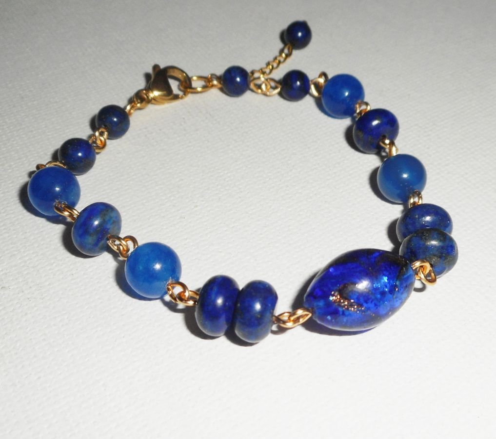 Murano glas en blauwe halfedelstenen armband