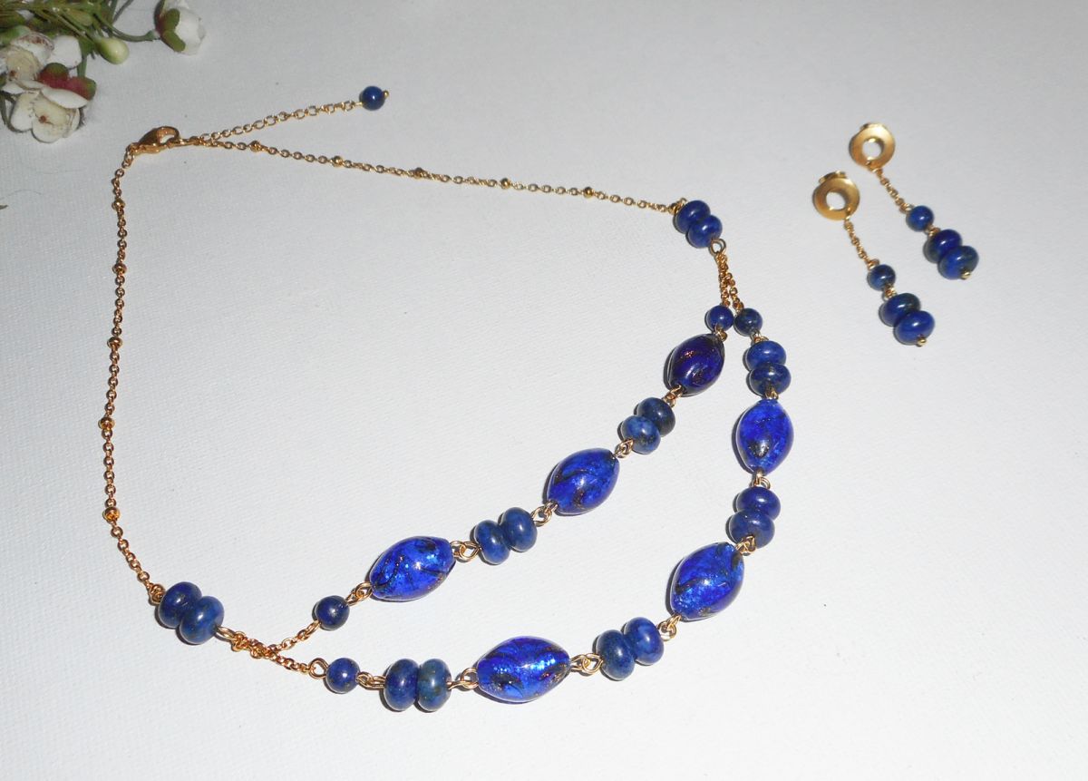 Murano glas en blauwe halfedelstenen armband