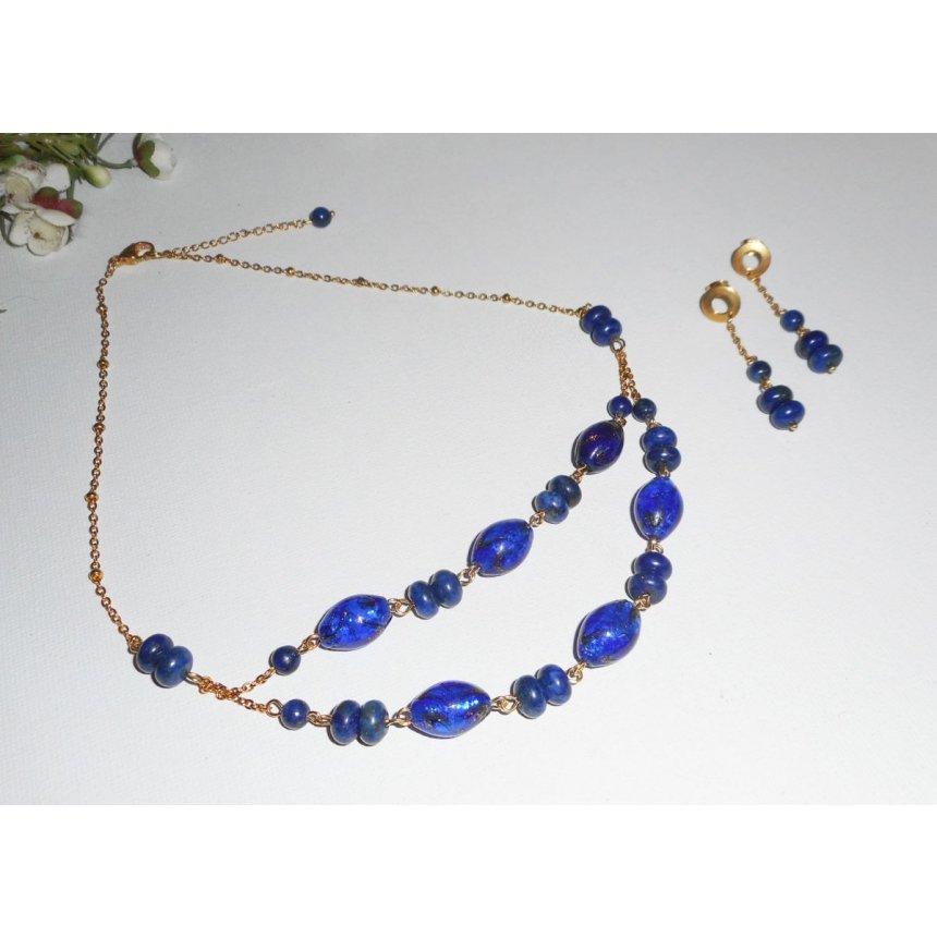 Murano glas en blauwe halfedelstenen armband