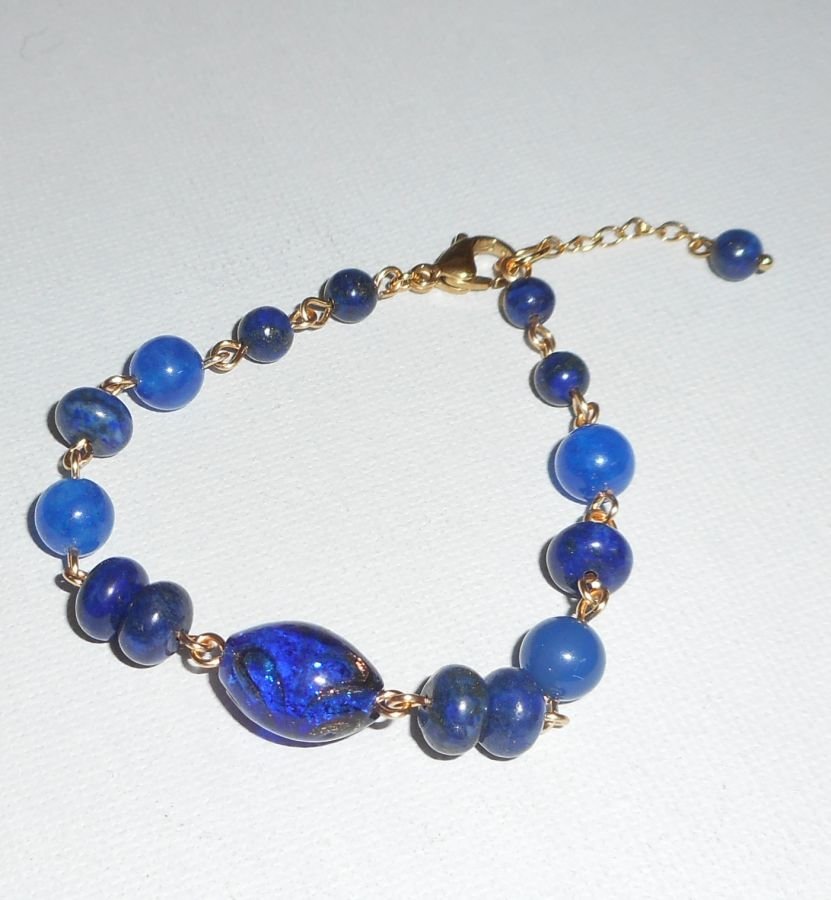 Murano glas en blauwe halfedelstenen armband