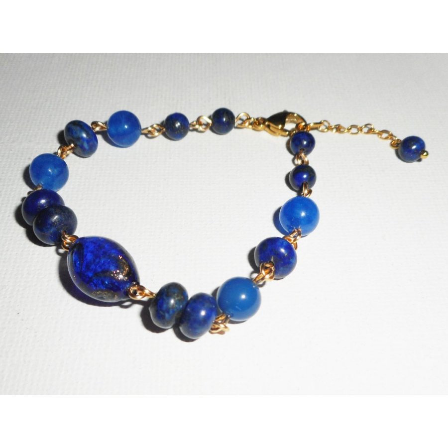 Murano glas en blauwe halfedelstenen armband