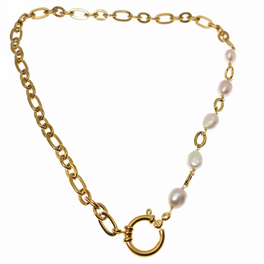  Ketting met grote ketting en barokke gekweekte parels