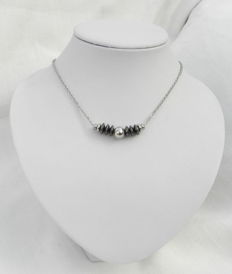 Herenketting met hematietstenen en roestvrijstalen kraal
