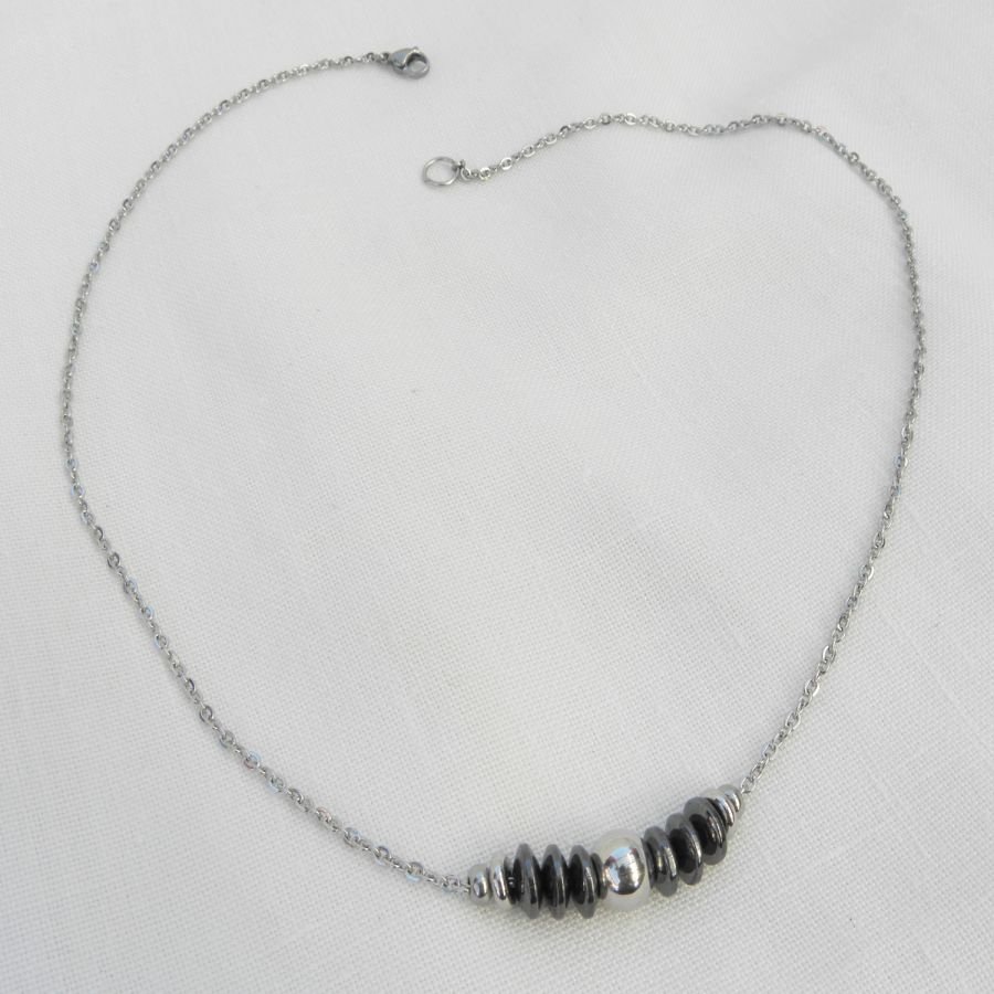 Herenketting met hematietstenen en roestvrijstalen kraal