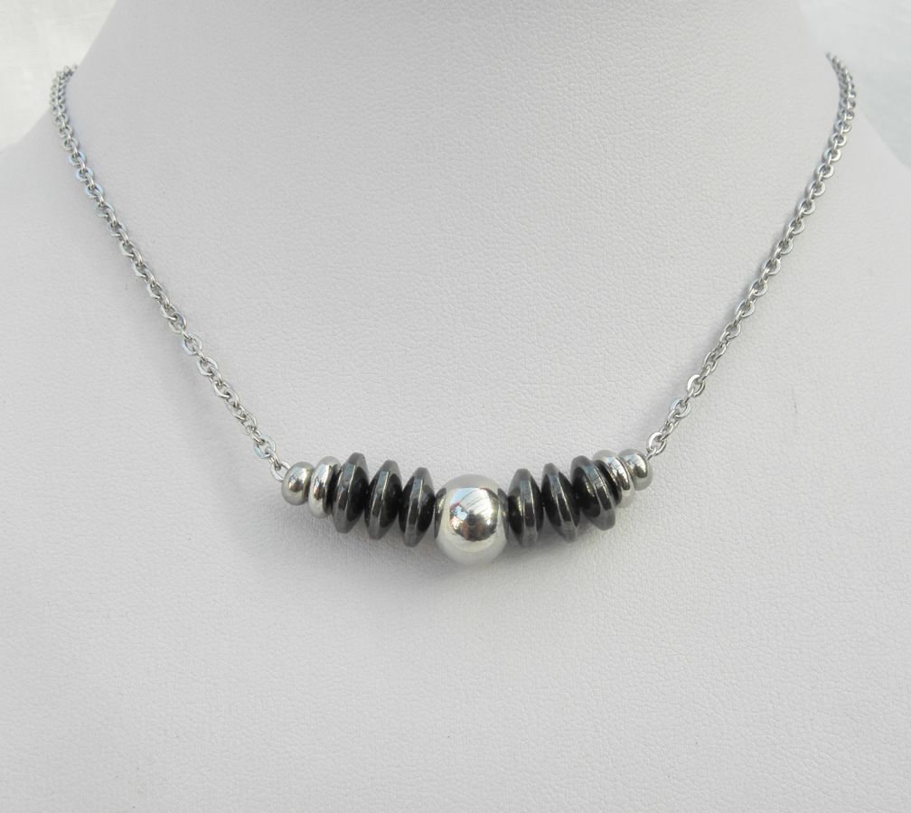Herenketting met hematietstenen en roestvrijstalen kraal