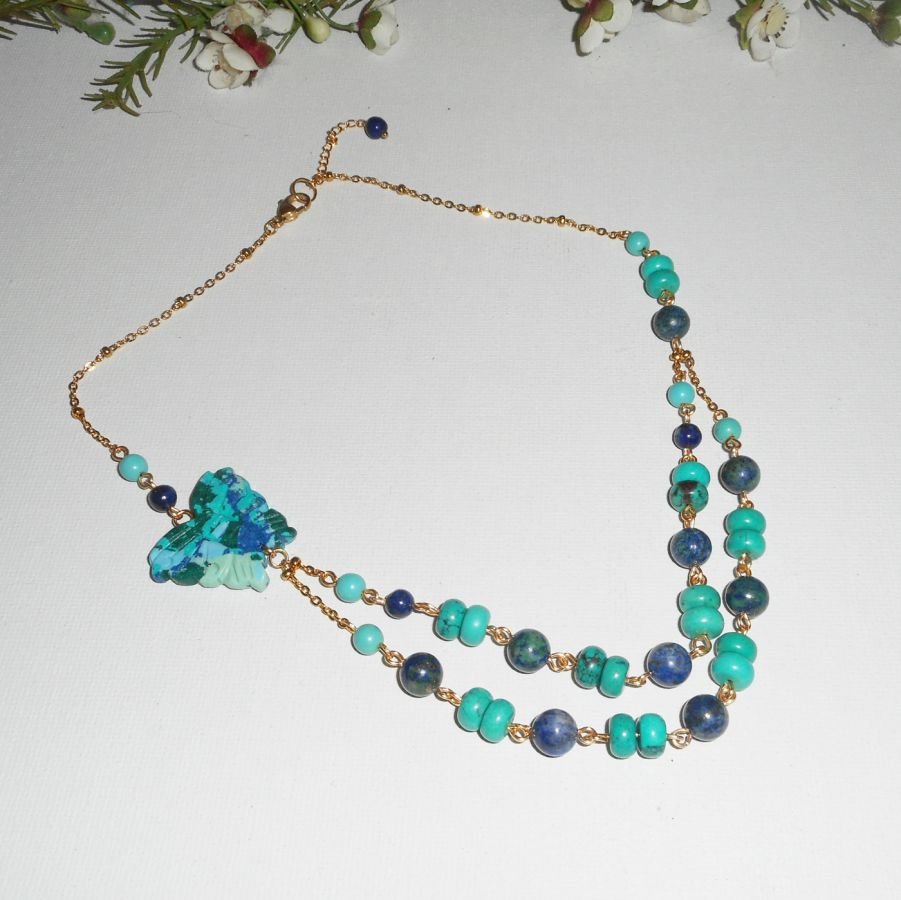  Lapis Lazzuli en Turkoois Ketting met Vlinder