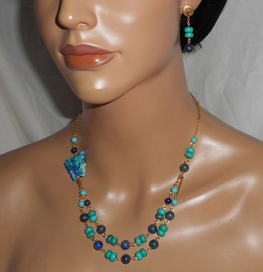  Lapis Lazzuli en Turkoois Ketting met Vlinder