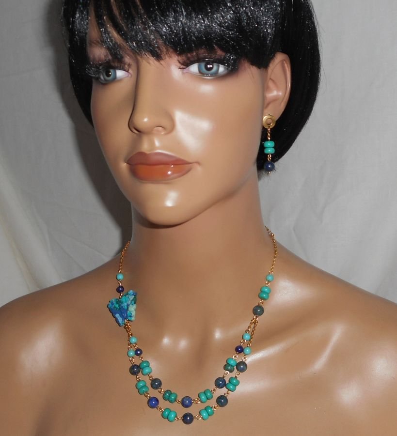  Lapis Lazzuli en Turkoois Ketting met Vlinder