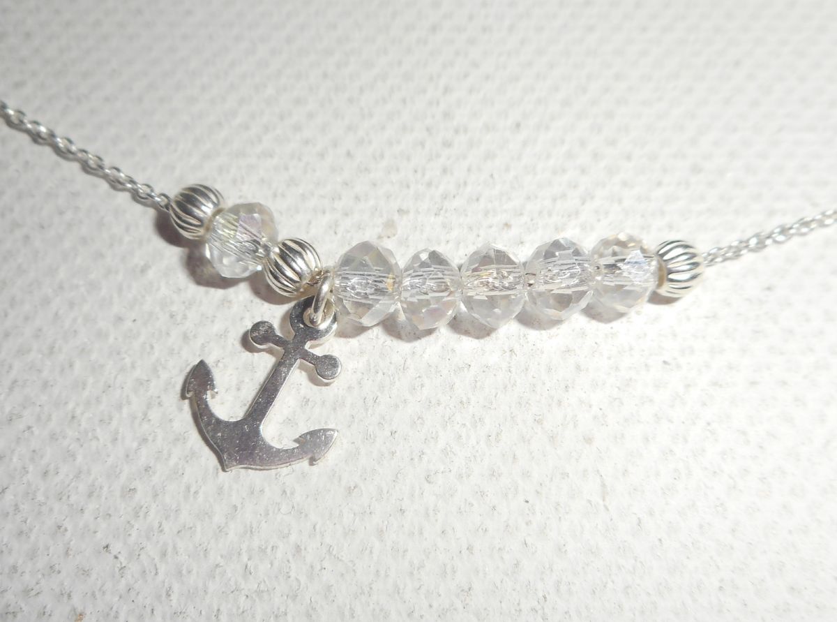 925 zilveren choker ketting met anker en kristallen kralen