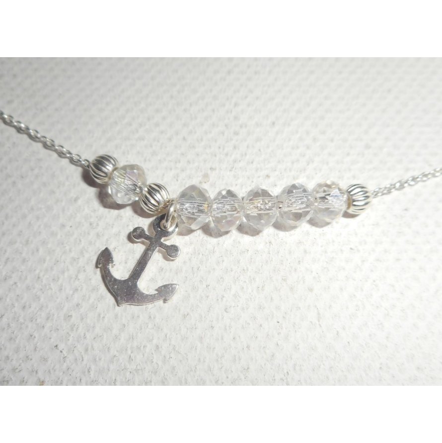 925 zilveren choker ketting met anker en kristallen kralen