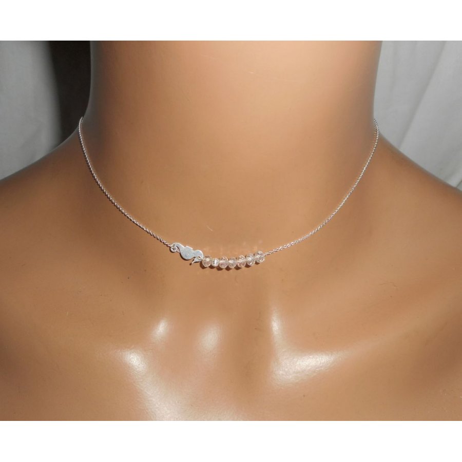 925 zilveren choker ketting met klein zeepaardje en kristallen kralen