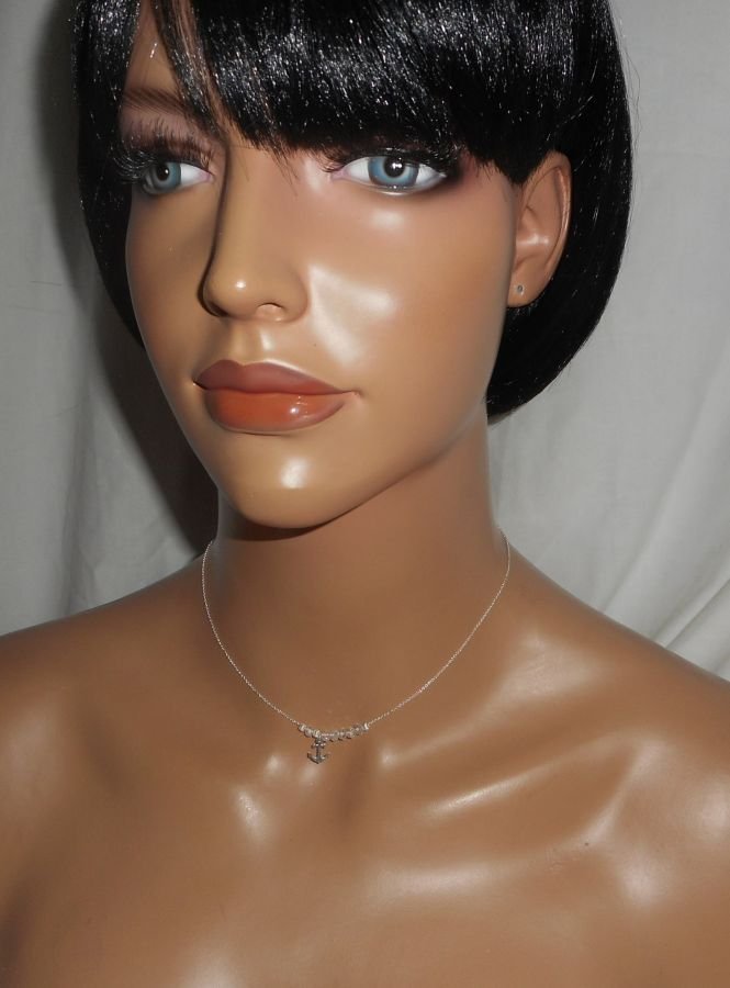 925 zilveren choker ketting met anker en kristallen kralen