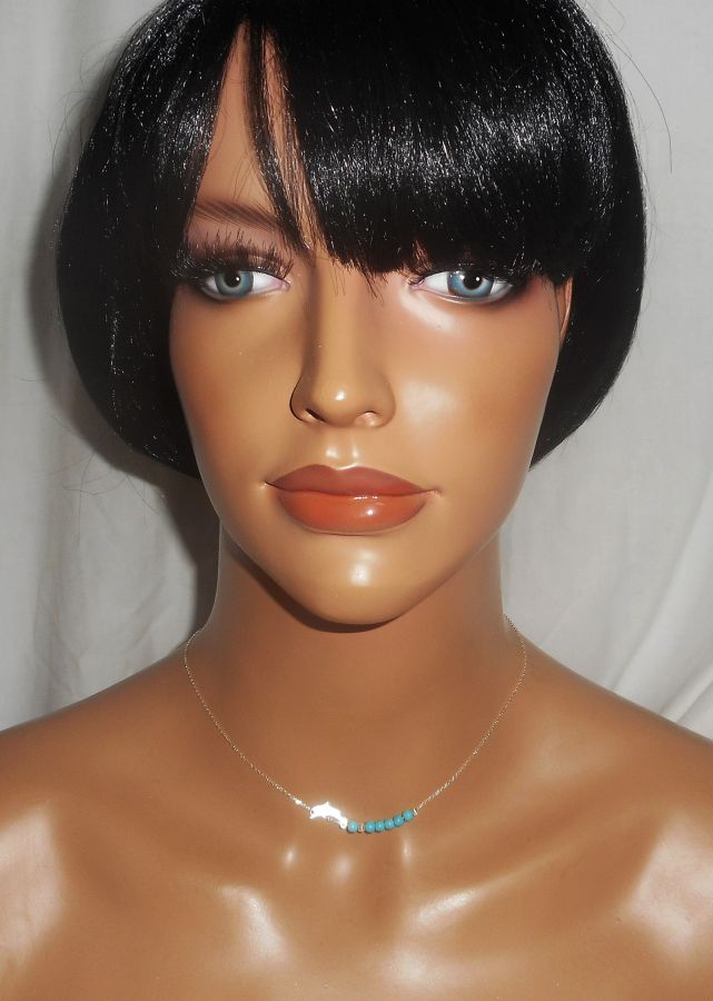 925 zilveren choker ketting met kleine dolfijn en turquoise stenen