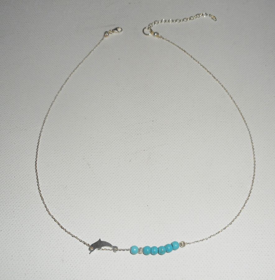 925 zilveren choker ketting met kleine dolfijn en turquoise stenen