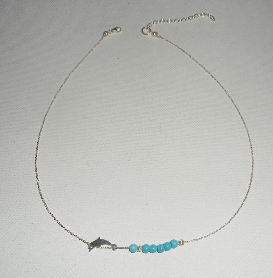 925 zilveren choker ketting met kleine dolfijn en turquoise stenen