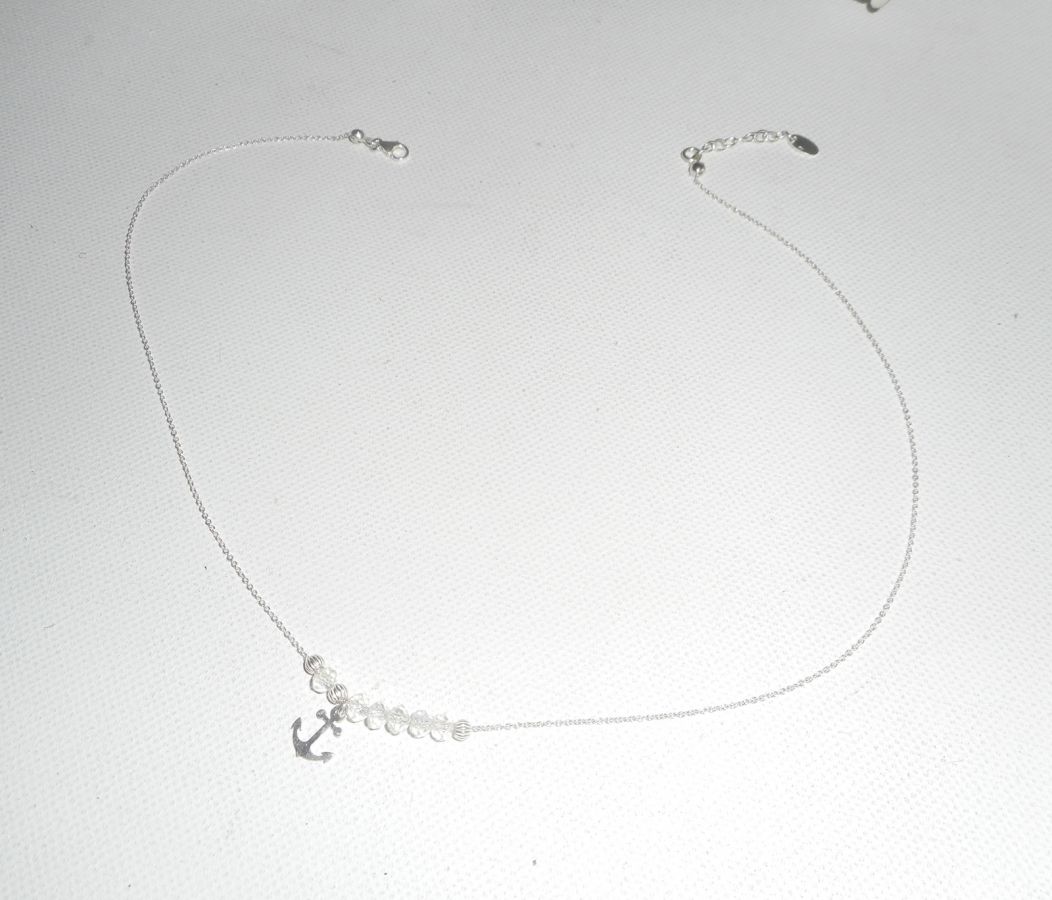 925 zilveren choker ketting met anker en kristallen kralen