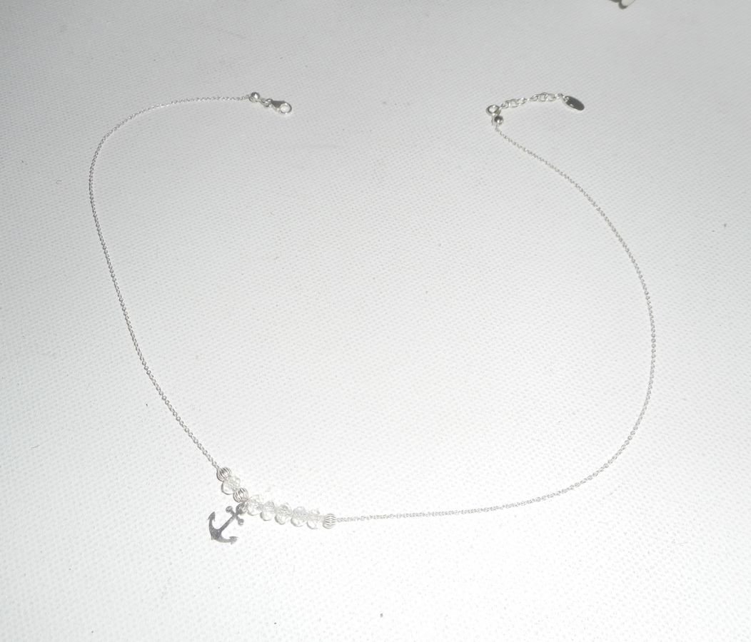 925 zilveren choker ketting met anker en kristallen kralen