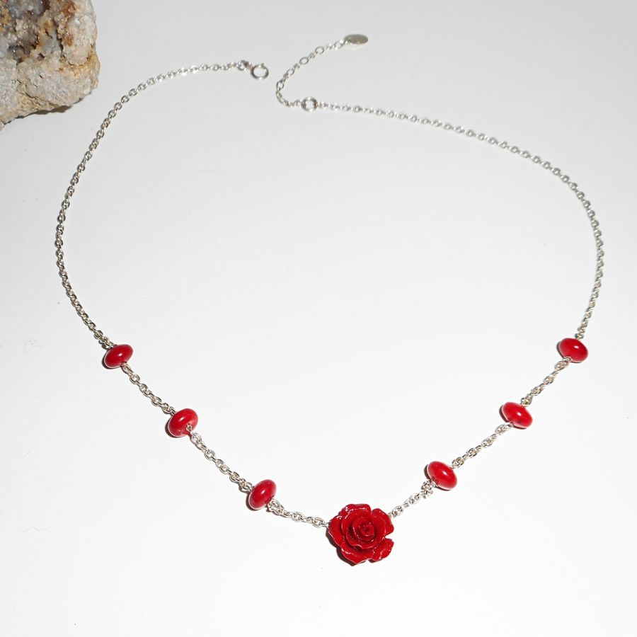 Roze en rode gorgonian ketting in zilver 925