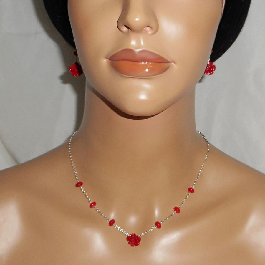 Roze en rode gorgonian ketting in zilver 925