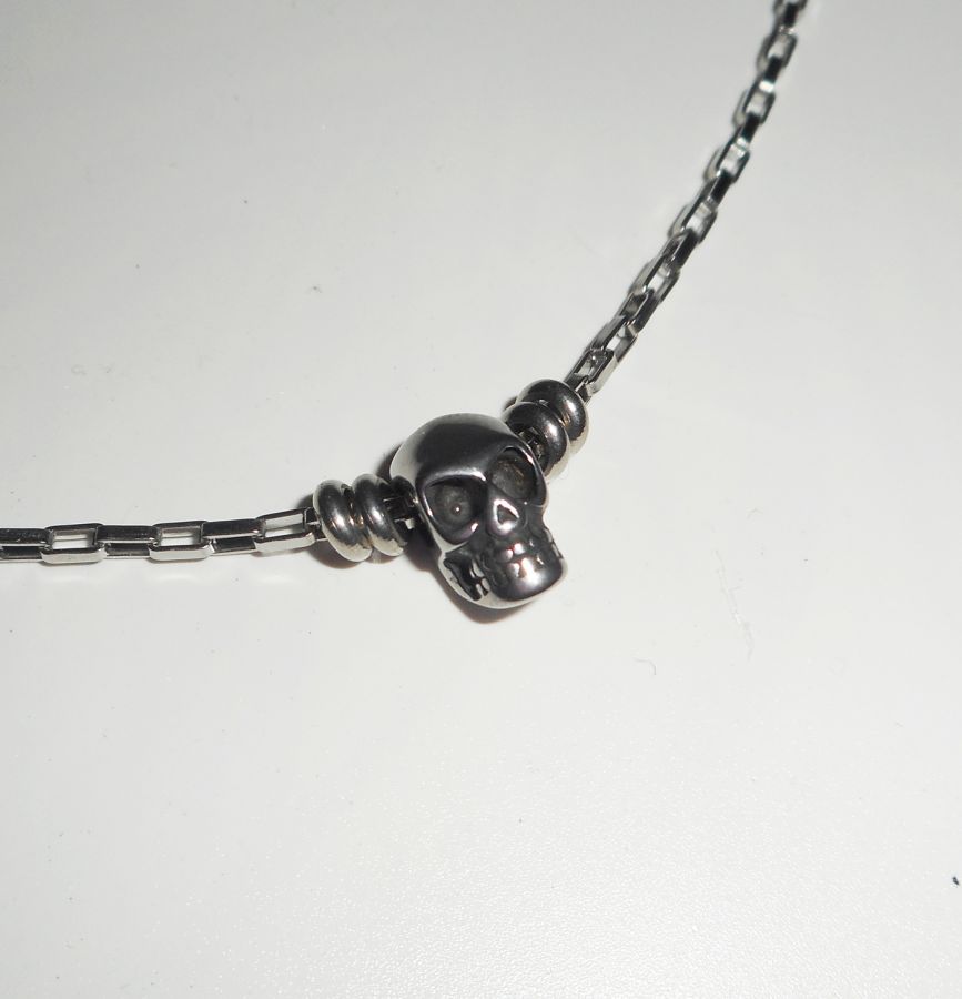 Schedel en gekruiste botten ketting aan roestvrij stalen ketting