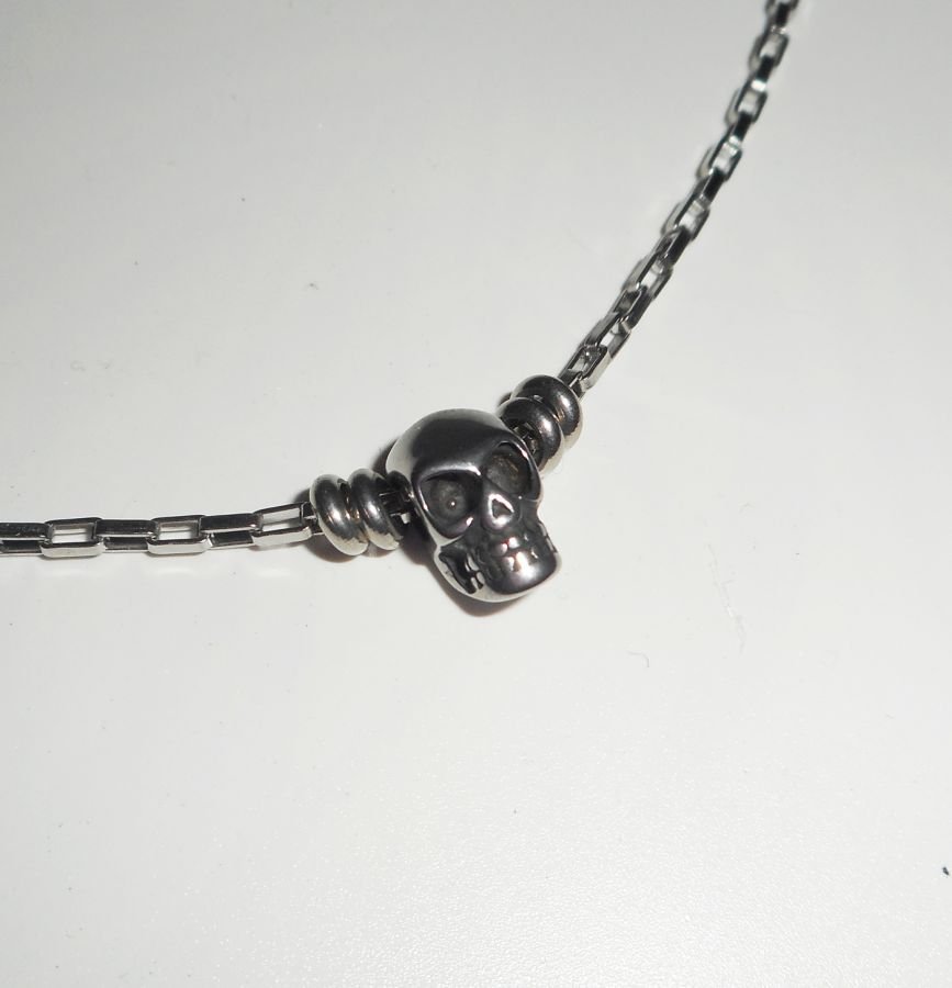 Schedel en gekruiste botten ketting aan roestvrij stalen ketting