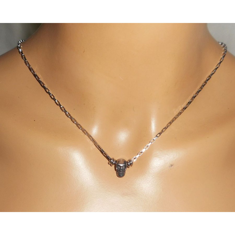 Schedel en gekruiste botten ketting aan roestvrij stalen ketting