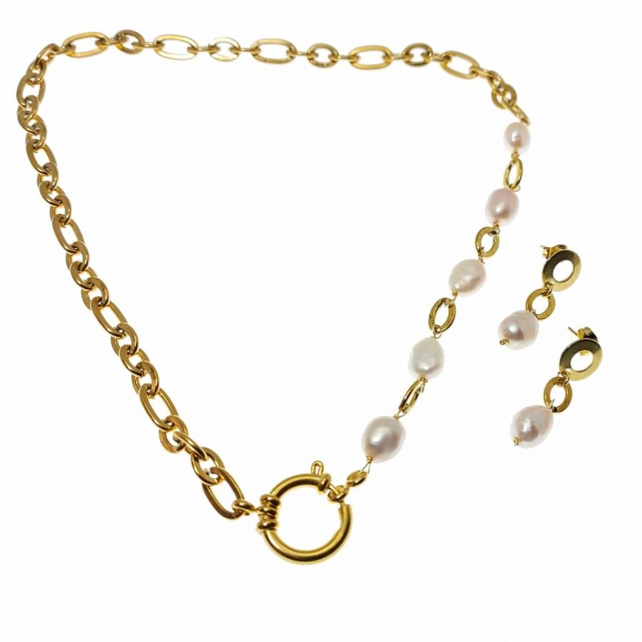  Ketting met grote ketting en barokke gekweekte parels